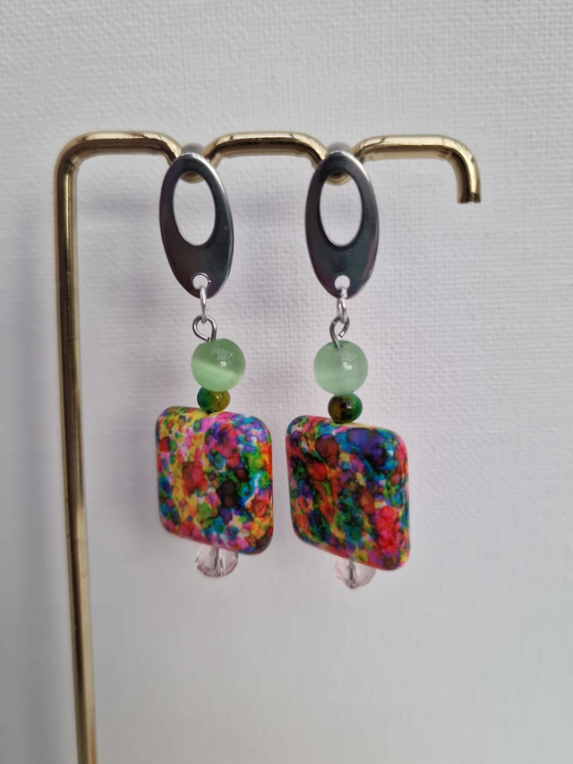 Boucles D'oreilles Pierres Naturelles Multicolore Pierres De Lune Vertes