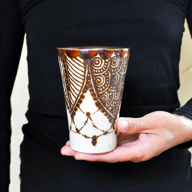 Elegant Stoneware Tumbler with Mandala Pattern