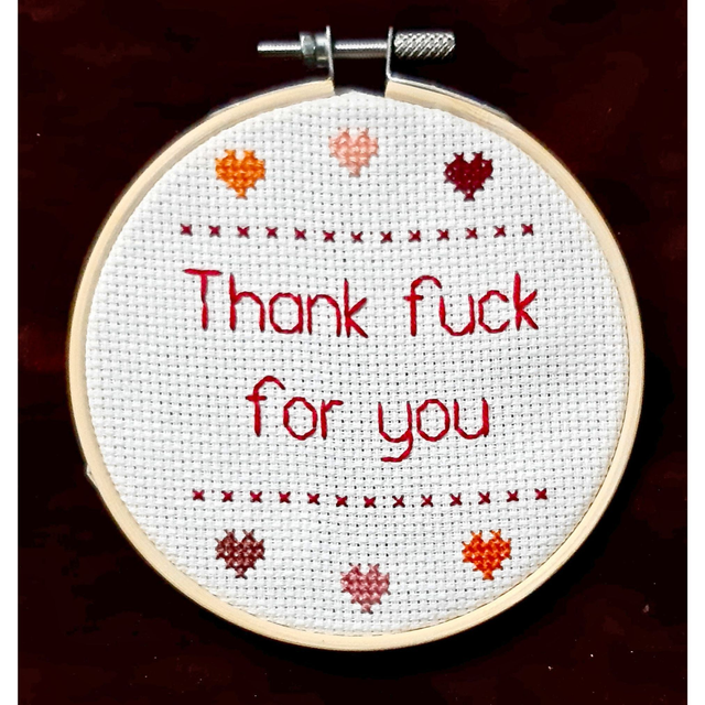 Thank fuck for you, completed cross stitch