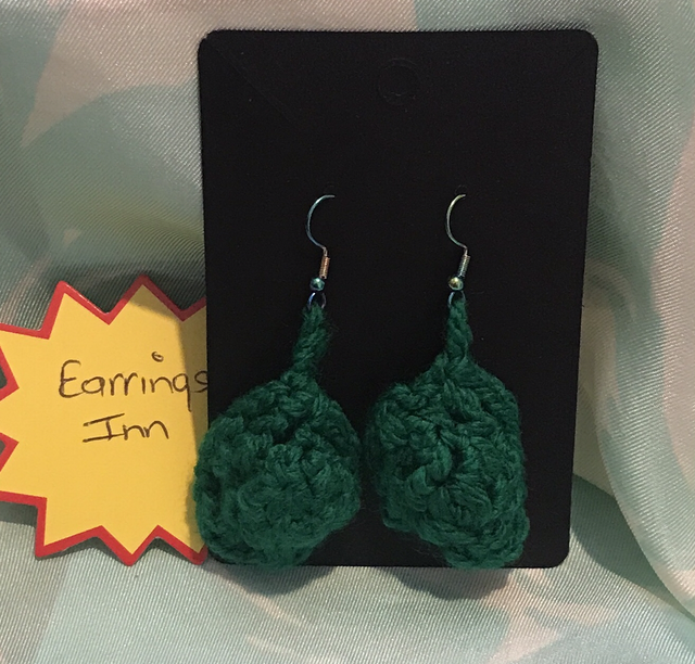 Green Plain Crochet Dangling Earrings - PCOD02