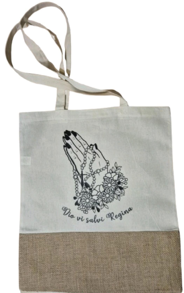 Tote bag &quot;Dio vi salvi Regina&quot; en coton et en jute