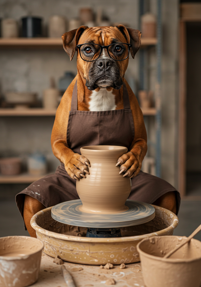 Boxer Pottery Pal Framed Canvas