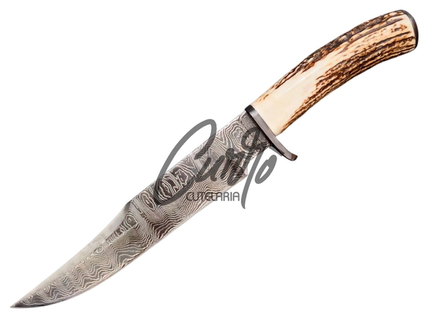 Faca Bowie Caça Elmo Edição Aço Damasco Cervo 58 Hrc 7 Pol