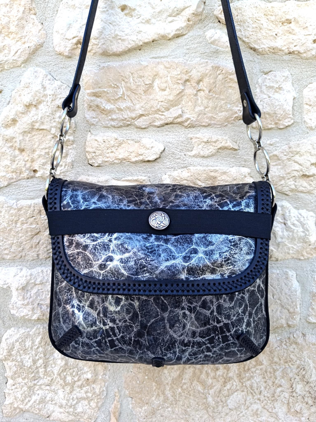 Sac en cuir noir argenté, néo celtique