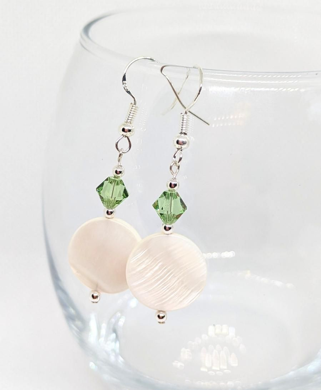 Crystal &amp; Shell Sterling Silver Earrings 
