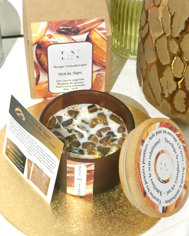 Bougie Lithothérapie Oeil de Tigre