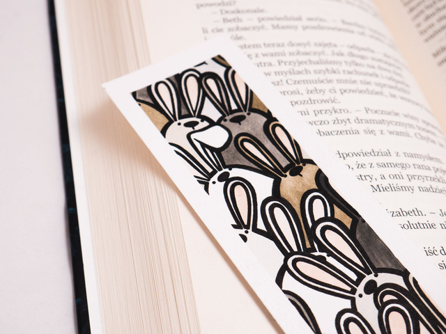 KRÓLIKI zakładka do książki, ręcznie malowana akwarela 