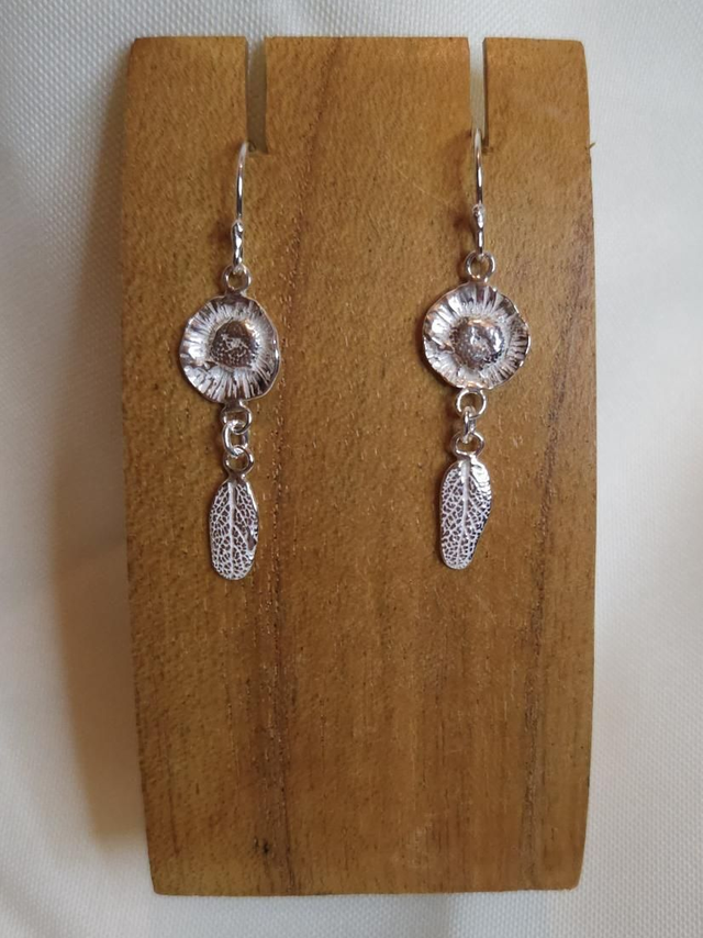 Daisy and Sage Leaf drop earrings
