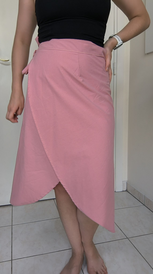 Jupe portefeuille rose upcyclée - Taille unique