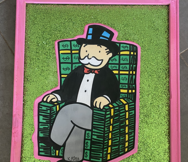 Tableau Mr Monopoly pop culture street art relief – Œuvre originale contemporaine