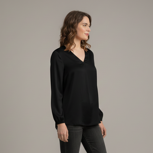 Blouse Fluide à Col V et Manches Longues pour Femme