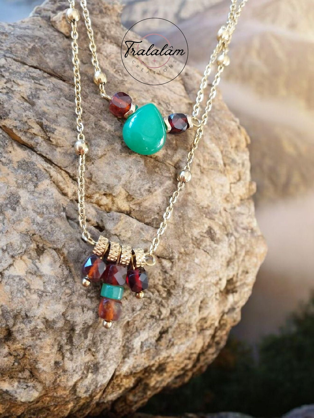 ✨ Collier 2 en 1 doré goutte jade et perles grenat ✨ 
