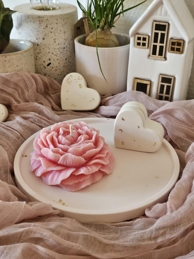 Ensemble plateau + porte photo + bougie pivoine