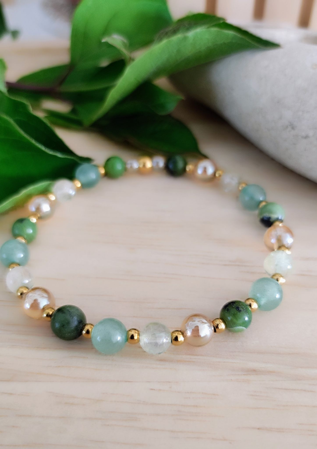 Bracelet "Chance" Aventurine verte, Citrine et Jade Néphrite