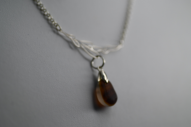Brown multi seaglass 925 silver necklace 