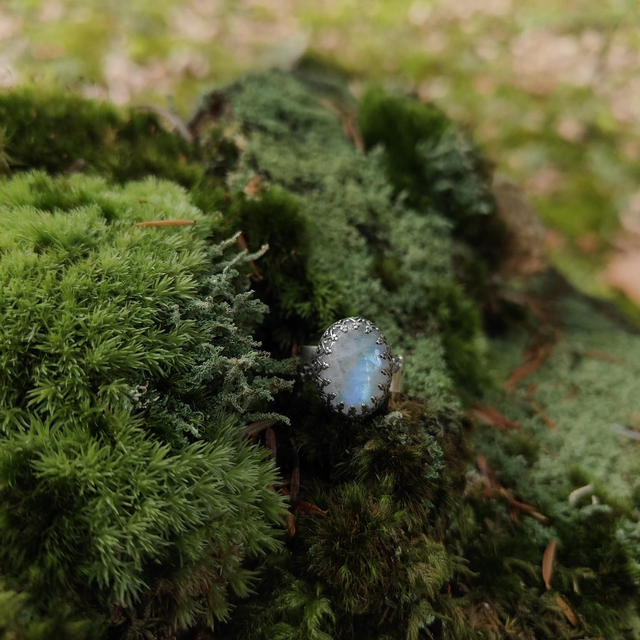 Bague "Désolation" Pierre De Lune Arc-en-ciel Argent Argent Massif