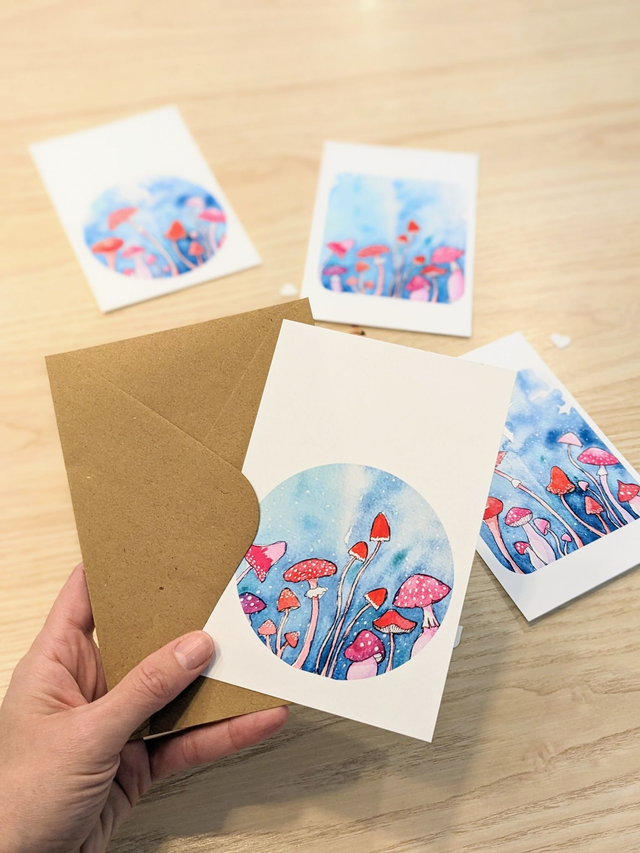 Cartes postales champignons roses