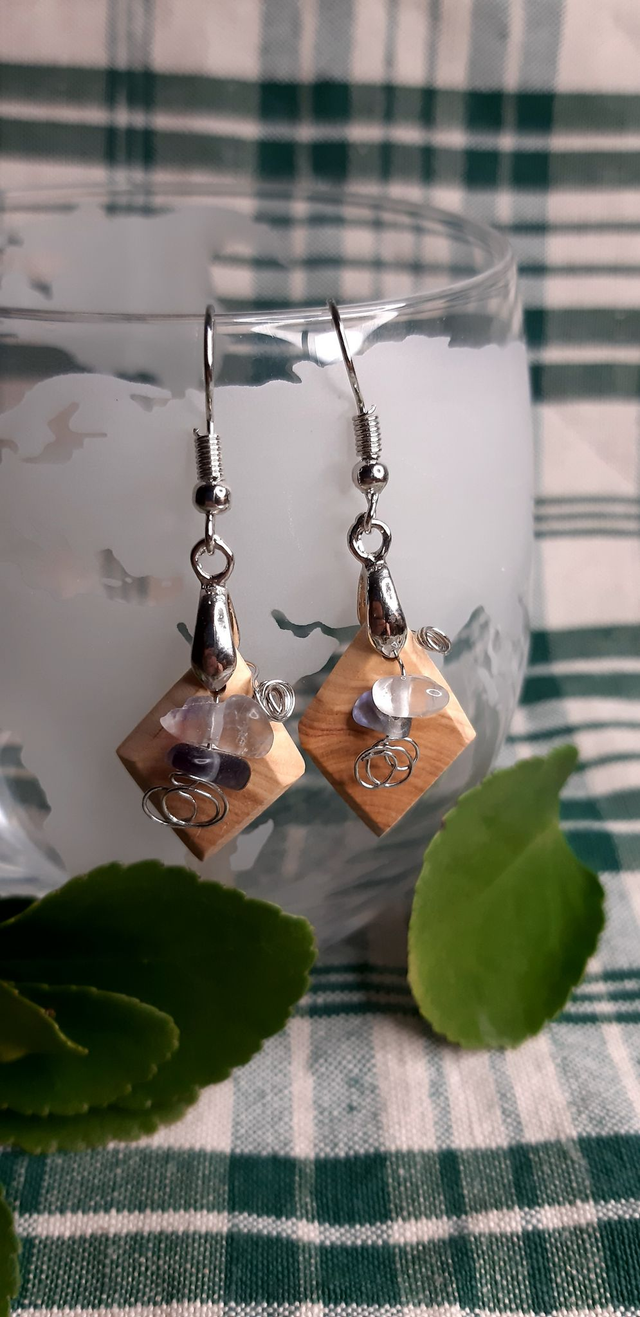 Boucles d'oreilles bois et pierres naturelles