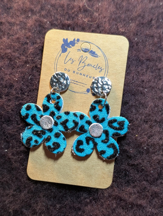 Boucles d'oreilles Baby Marguerite turquoise léopard m603