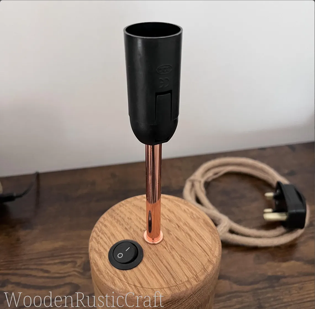 Round Hand-Turned Oak Lamp | Farmhouse Style
