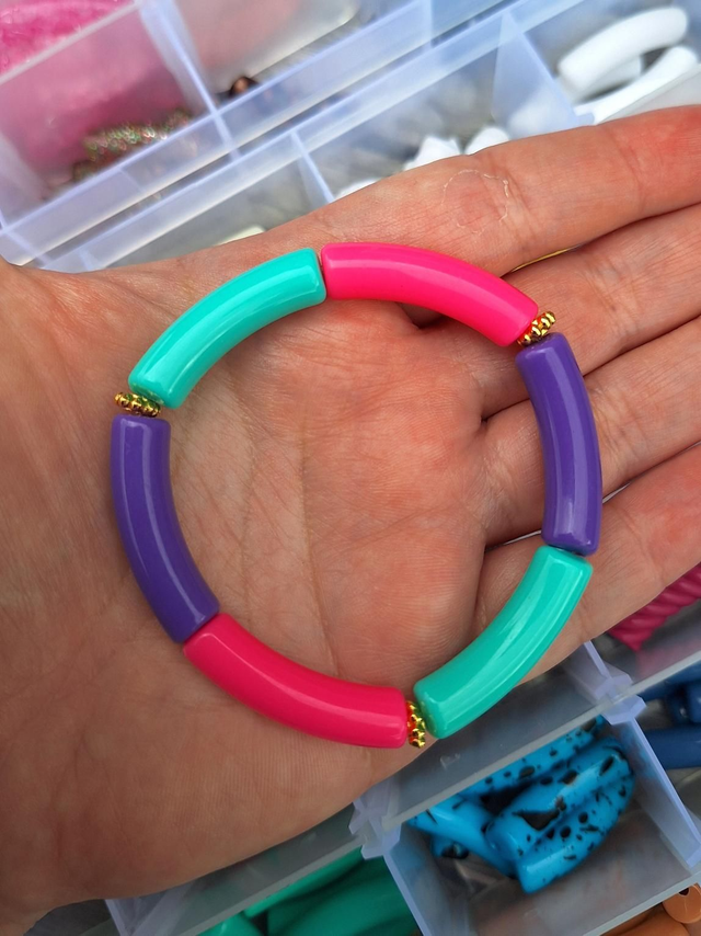 Bracelet Scarlett - 🩵💜🩷 (avec perles rondelles)