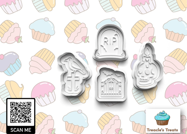 Halloween Graveyard Theme Fondant/cookie stamps with cutters 