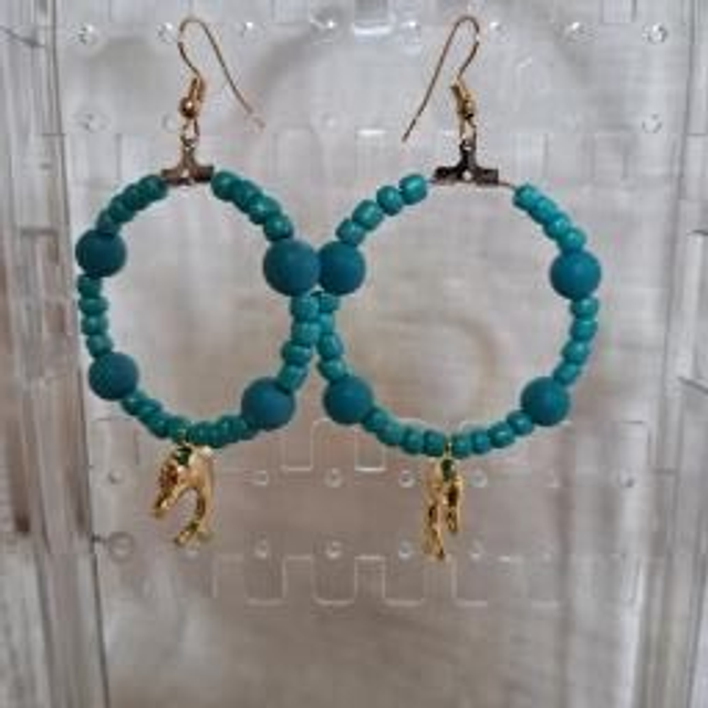 Créoles Fantaisie Bleu Turquoise et Dauphin - Fait Main