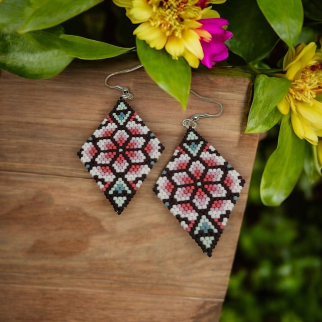 Boucles d'oreilles losanges fleuris
