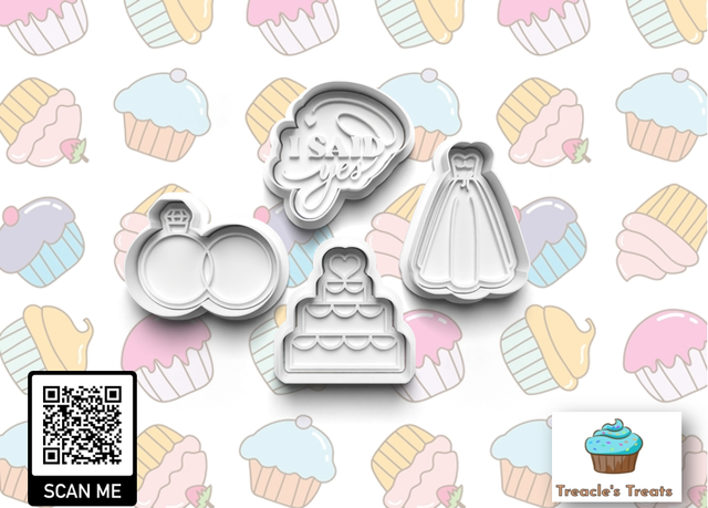 Wedding Theme Fondant/cookie stamps with cutters (Set 4)