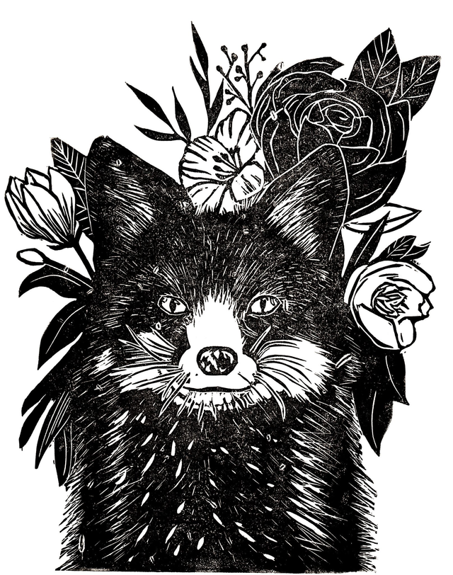 Carte postale renard linogravure