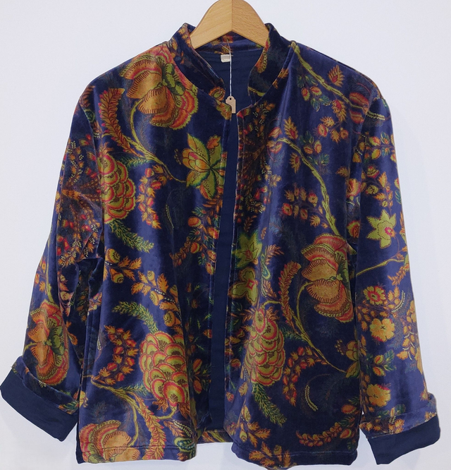 Veste en velours bleu - Doublure en coton bleu - Confectionnée à la main 