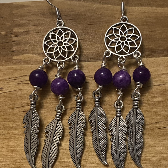 Dream catcher/amethyst earrings