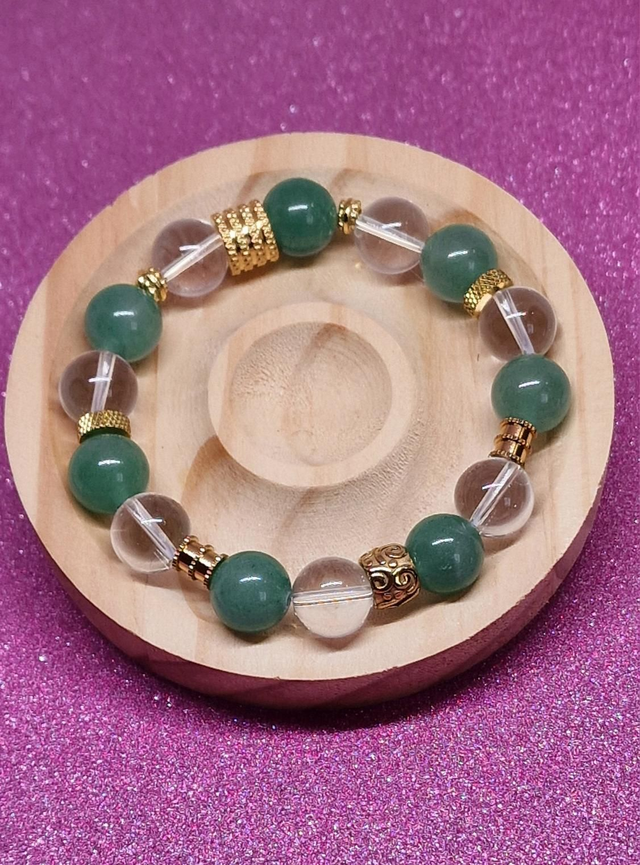 Bracelet Cristal de roche et Aventurine verte XL en
