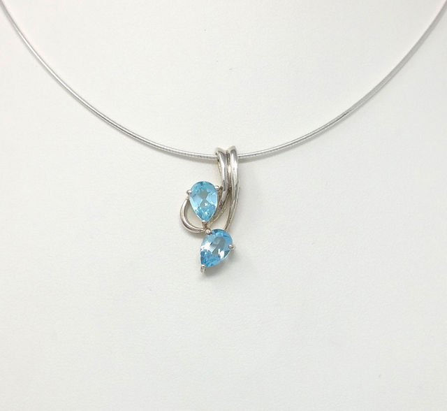 PENDENTIF DEUX GOUTTES DE TOPAZE BLEUE CERTIES D&#039;ARGENT MASSIF VENDU SANS CHAINE - VP486