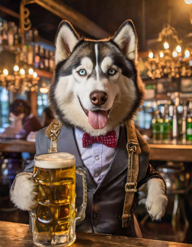 Husky at the Bar Framed Canvas
