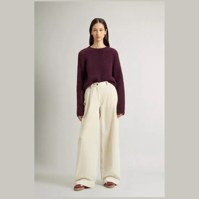 Woolrich Wide leg broek van corduroy Milky Cream