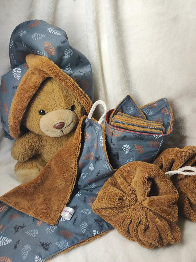 Ensemble visage et douche forêt de pins gris et camel