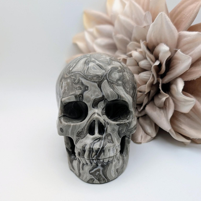 High Quality Hand Carved Crystal Skull - 4.5" Crocodile Jasper 