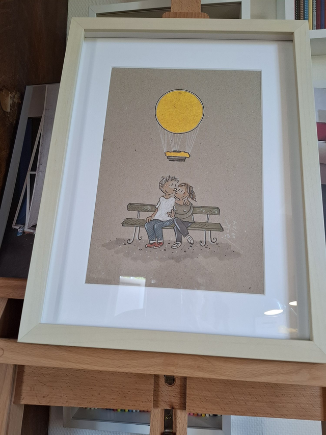 VENDU "Te déclarer ma flamme" - Dessin format A4 sur papier - cadre 32x42 - frais de port compris pour la France