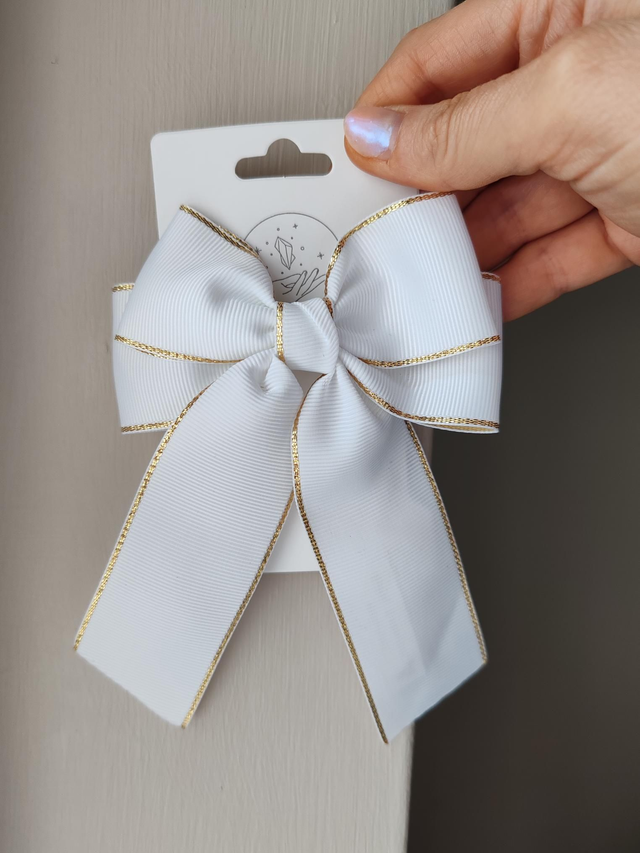 Gold trim white hairbow