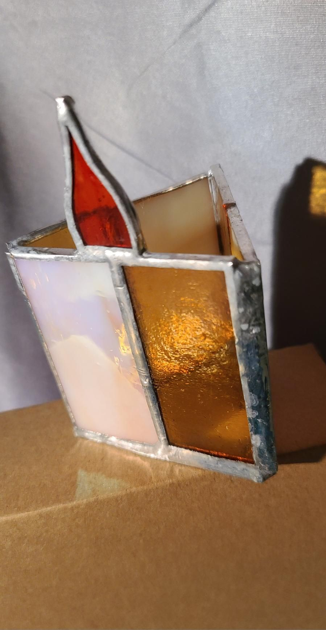 Bougeoir en verre caramel et blanc en Tiffany.