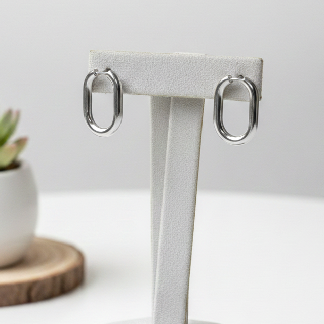 Créoles Ovale 'Lien' Argenté- Acier Inoxydable (REACH)