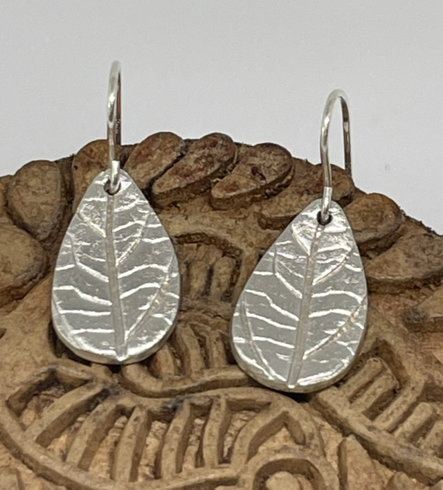 Leaf Silver Tear Drop Earrings.