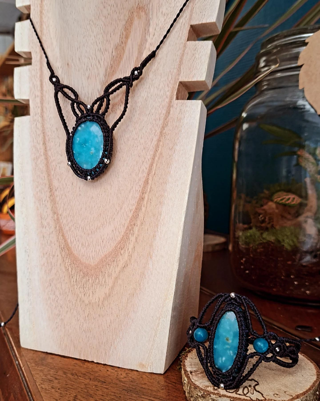 Collier micro-macramé Hémimorphite 