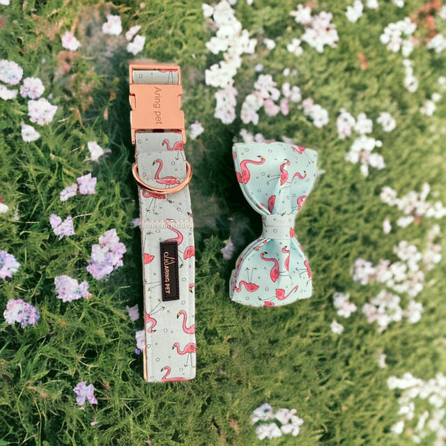 Flamingo Big Dog Collar and Bow