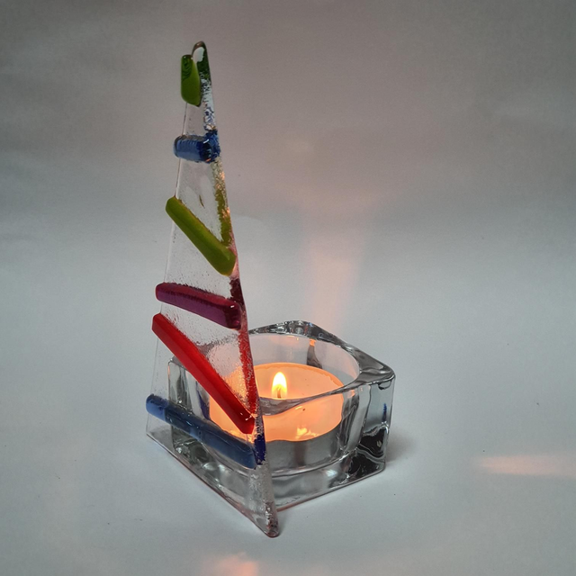 Large Colour bar Xmas tree tealight holder