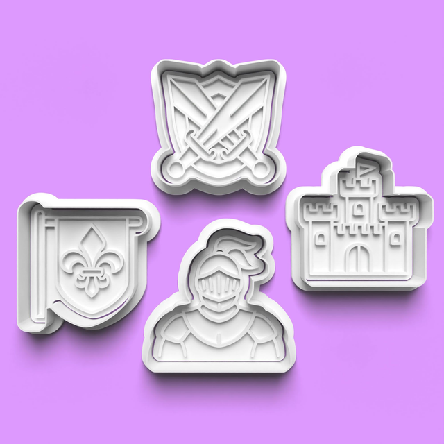 Medieval Knight Cookie Cutter Embosser Set of 4 Cutters & Stamps Biscuit Mould Debossed Sugar Biscuits