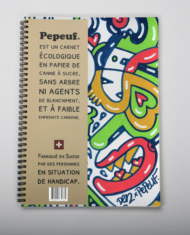 Carnet A4 de la marque Pepeuf portant une illustration faite par Den End