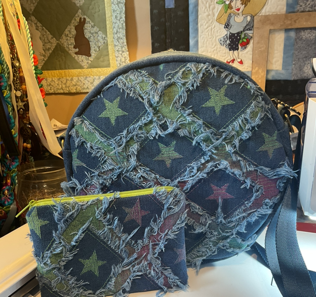 The Tufted Denim Set - circle bag and pouch