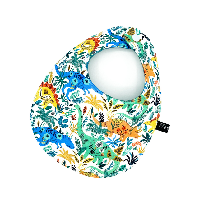 Reversible Round Bib - White Dinosaur
